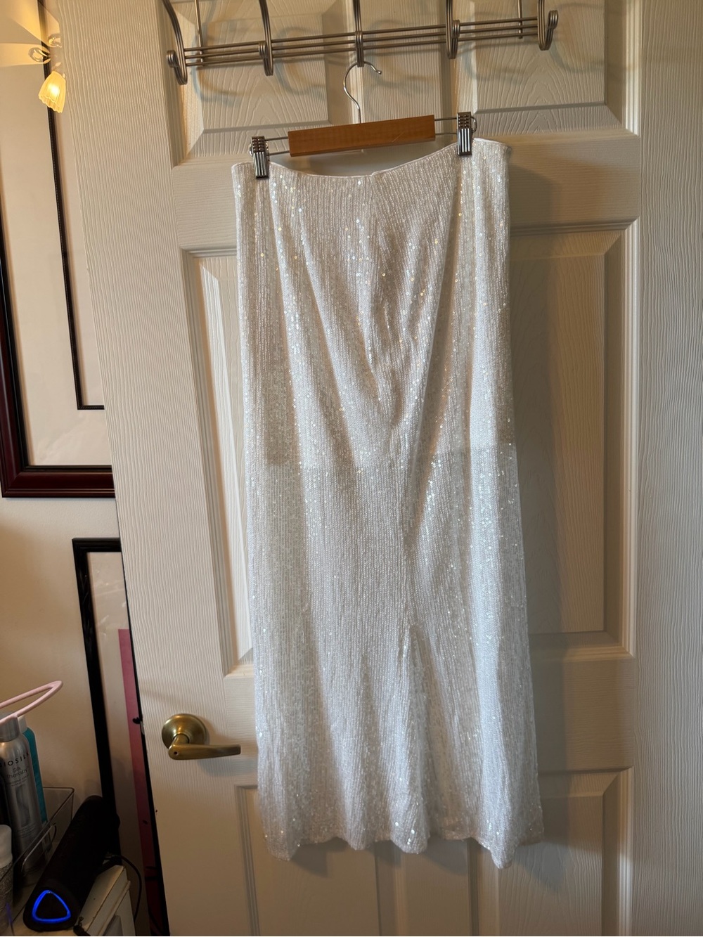 Vici White Sequin Midi Skirt with Shimmer
